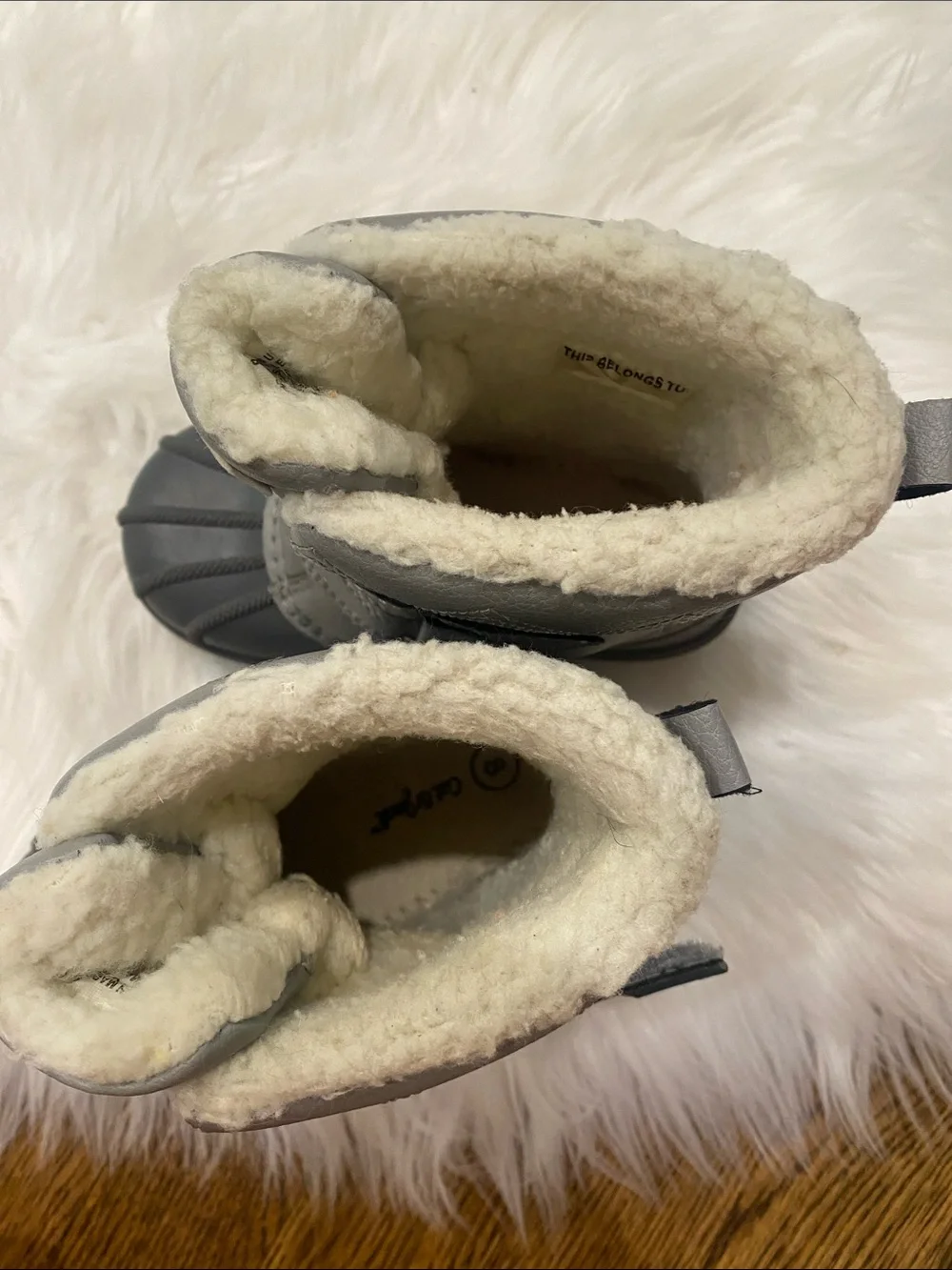 Kids sz 8 Gray & Light Purple Winter Rain Boots with Fleece Lining